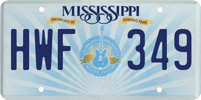 MS license plate HWF349