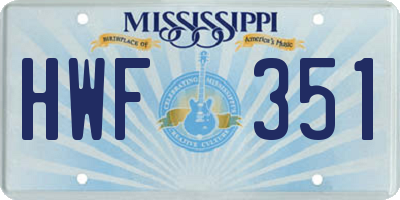 MS license plate HWF351