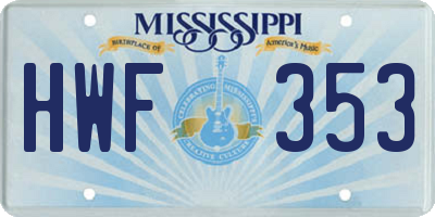 MS license plate HWF353