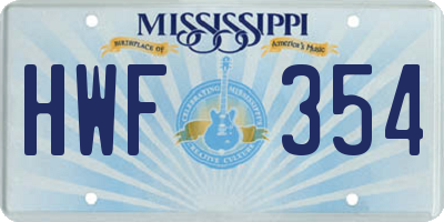 MS license plate HWF354