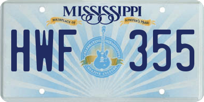 MS license plate HWF355