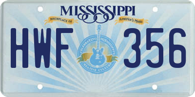 MS license plate HWF356