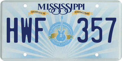 MS license plate HWF357