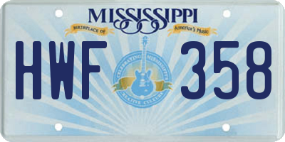 MS license plate HWF358