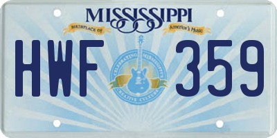 MS license plate HWF359