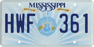 MS license plate HWF361