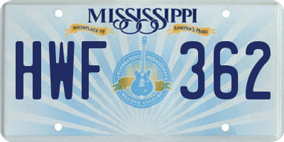MS license plate HWF362