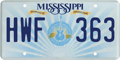 MS license plate HWF363