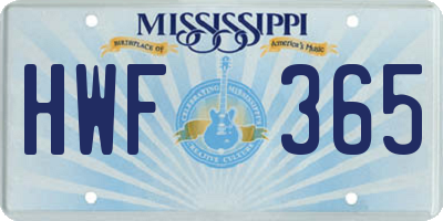 MS license plate HWF365