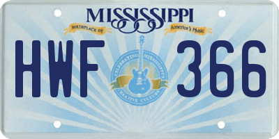 MS license plate HWF366