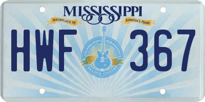 MS license plate HWF367