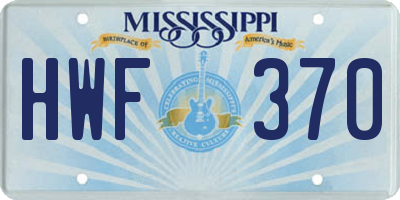 MS license plate HWF370