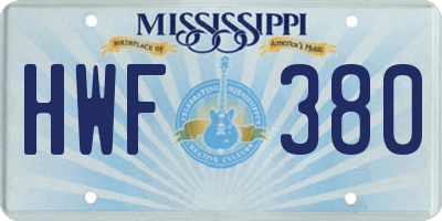 MS license plate HWF380