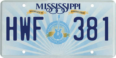 MS license plate HWF381