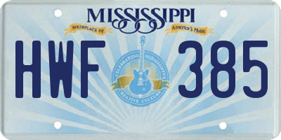 MS license plate HWF385