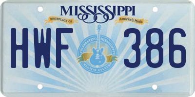 MS license plate HWF386