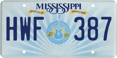 MS license plate HWF387
