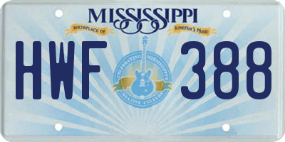 MS license plate HWF388