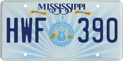MS license plate HWF390