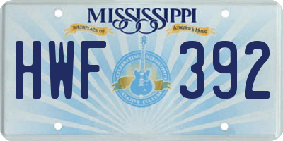 MS license plate HWF392