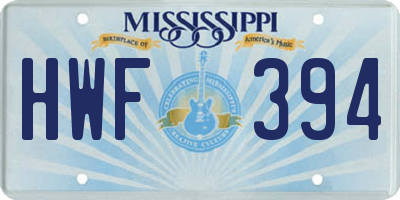 MS license plate HWF394