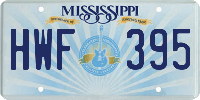 MS license plate HWF395