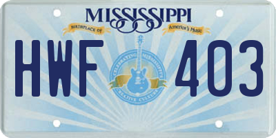 MS license plate HWF403