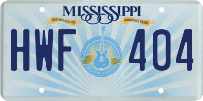 MS license plate HWF404