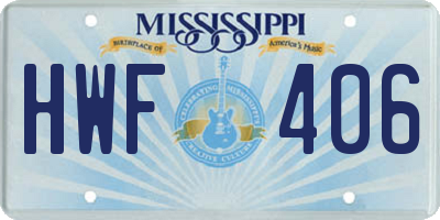 MS license plate HWF406