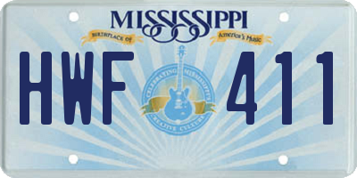 MS license plate HWF411