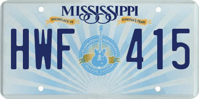 MS license plate HWF415
