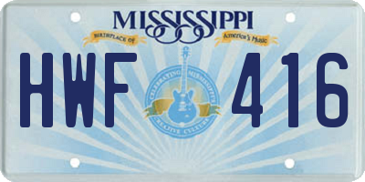 MS license plate HWF416