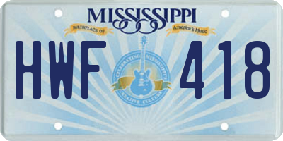 MS license plate HWF418