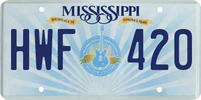 MS license plate HWF420