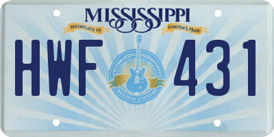 MS license plate HWF431