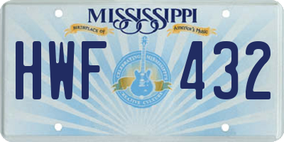MS license plate HWF432