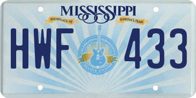 MS license plate HWF433