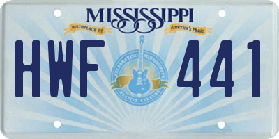 MS license plate HWF441
