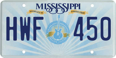 MS license plate HWF450