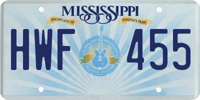 MS license plate HWF455
