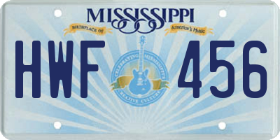 MS license plate HWF456