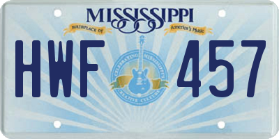 MS license plate HWF457