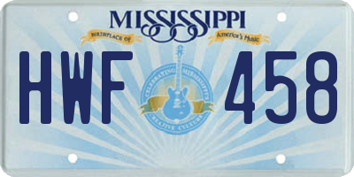 MS license plate HWF458