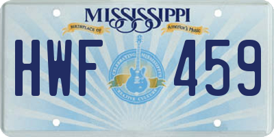 MS license plate HWF459
