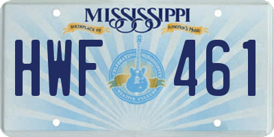MS license plate HWF461