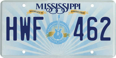 MS license plate HWF462