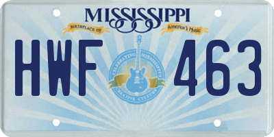 MS license plate HWF463