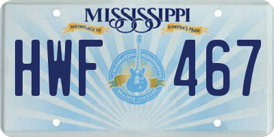 MS license plate HWF467