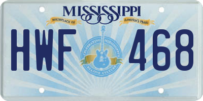 MS license plate HWF468