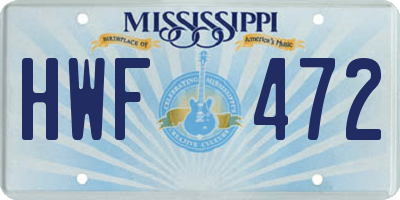 MS license plate HWF472